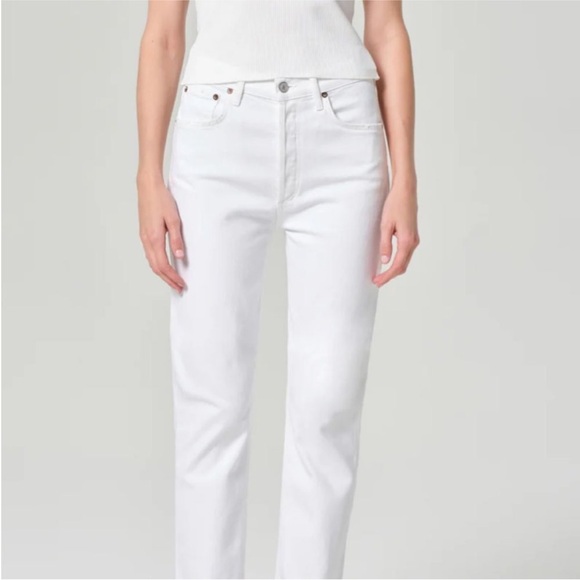 Agolde Riley Straight High Rise White Jeans - Picture 9 of 9